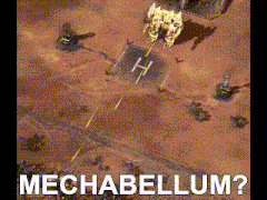 an aerial view of a desert with the words mechabellum written on it