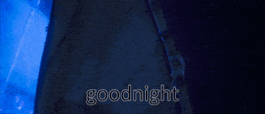 the word goodnight is on a blue background with a cartoon character