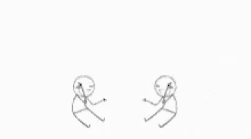 a black and white drawing of two stick figures standing next to each other on a white background .