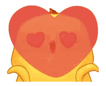 a cartoon chicken with hearts in its eyes and a heart in its mouth .