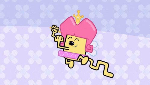 a cartoon character with a crown on her head is holding a wand