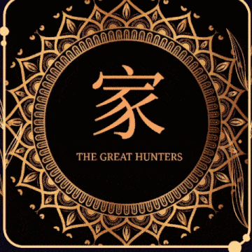 a logo for the great hunters with a gold circle around it