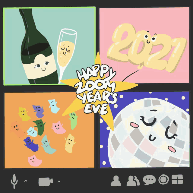 a collage of four images with the words happy zoom years eve
