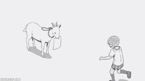 a girl in a school uniform is running towards a drawing of a shark .