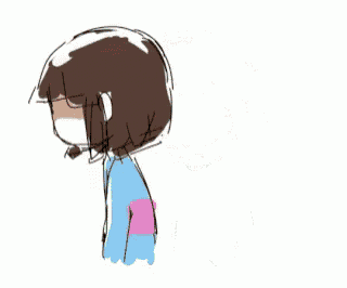 a cartoon of a girl holding a knife in her hand .