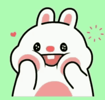 a cartoon rabbit is making a surprised face and has hearts around it .