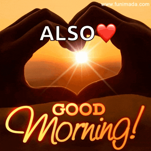 a good morning greeting card with a heart made out of hands