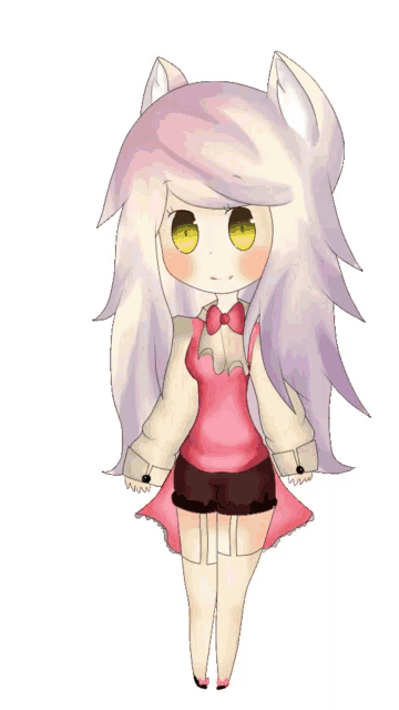a drawing of a girl with a cat ear and black eyes