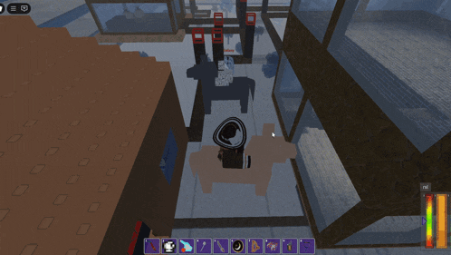 a screenshot of a video game shows a person holding a gun in a snowy area