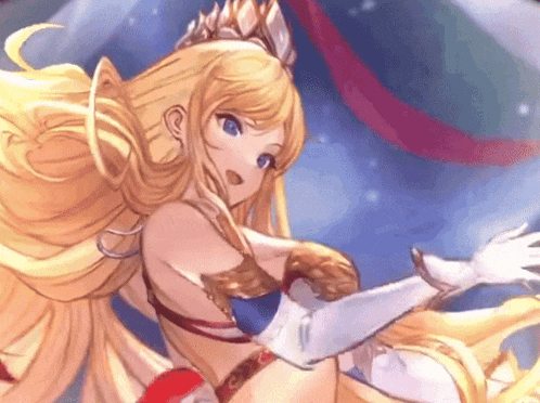 a girl with long blonde hair and white gloves