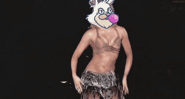 a pixel art of a woman with a cartoon rabbit head on her head