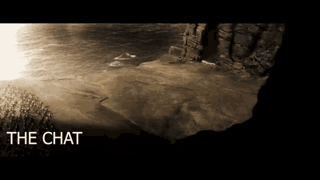 a black and white photo of a cliff overlooking the ocean with the caption the chat