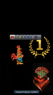 a rooster with a laurel wreath and the number 1 on a black background
