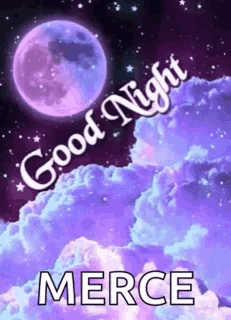 a good night greeting card with a purple moon in the sky .
