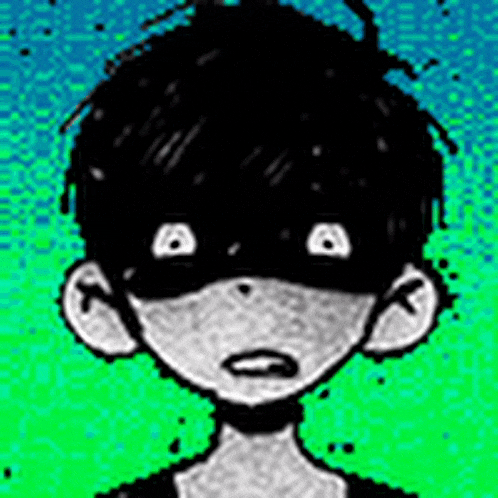 a black and white drawing of a boy with a mask on his face and a green background .