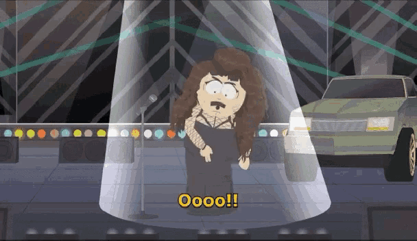 a cartoon character is standing in front of a car and says " oooo "