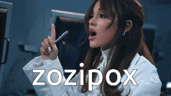 a woman in a lab coat is holding a pen and the word zozipox is on the bottom