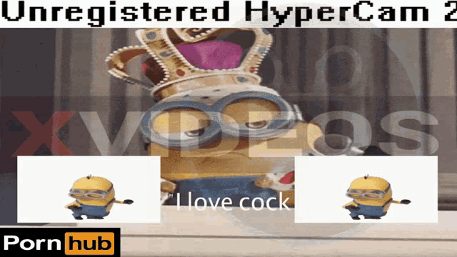 an ad for porn hub shows a minion with a crown on top of his head