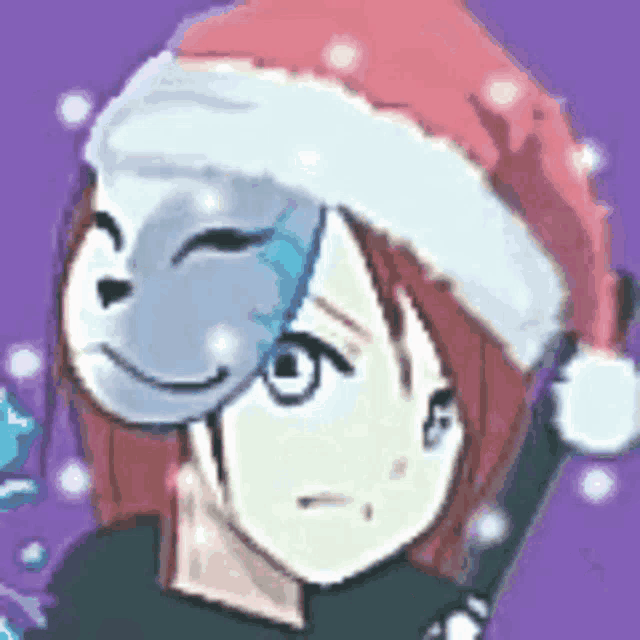 a girl is wearing a santa hat and a mask .