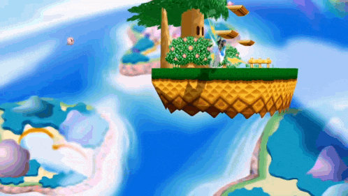 a cartoon drawing of a floating island with a tree on top of it
