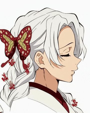 a girl with white hair and a butterfly in her hair is wearing a kimono .