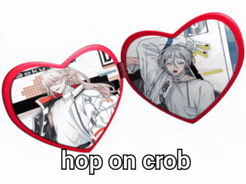 two heart shaped mirrors with the words hop on crob written on the bottom