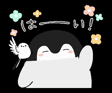 a penguin with a bird and flowers around its head