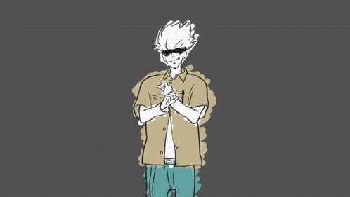 a drawing of a man holding a sword with a foreign language written on his shirt