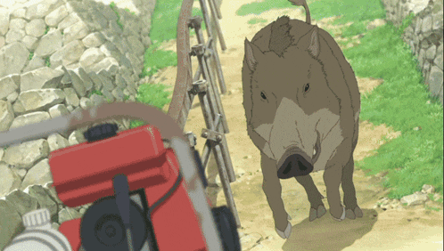 a cartoon drawing of a boar standing next to a red box