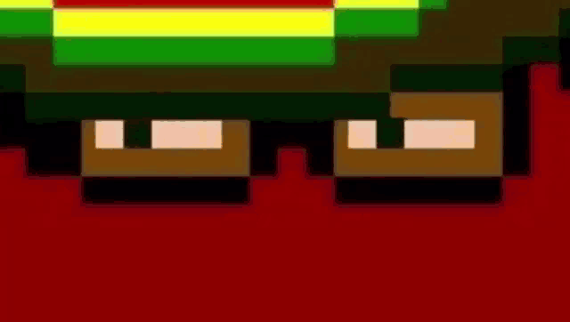 a close up of a pixel art of a person wearing a rasta hat .