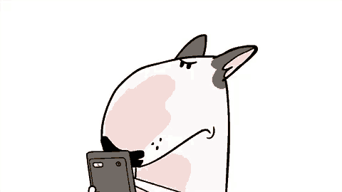a cartoon dog is holding a cell phone in its paws