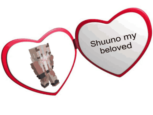 a heart shaped picture frame with the words shuuno my beloved