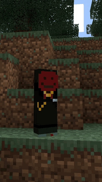 a minecraft character with a red face and a gold chain