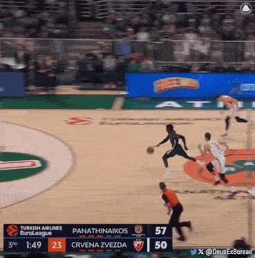 a basketball game is being played between panathinaikos and crvena zvezda
