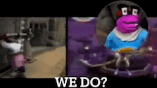 a cartoon character is standing next to another cartoon character and the words `` we do '' are visible .
