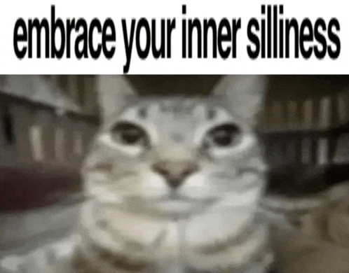 a blurred image of a cat with the words `` embrace your inner silliness '' written above it .