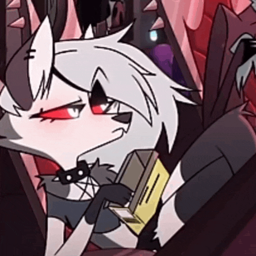a cartoon of a wolf holding a book in her mouth .