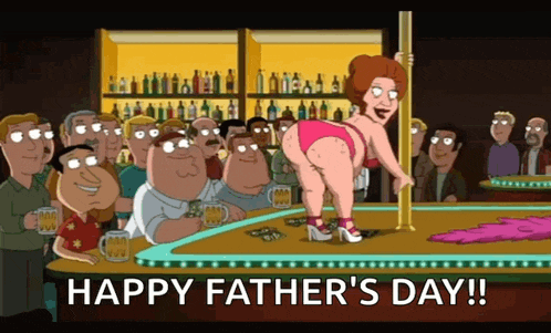a cartoon of a woman on a pole with the words happy father 's day below her