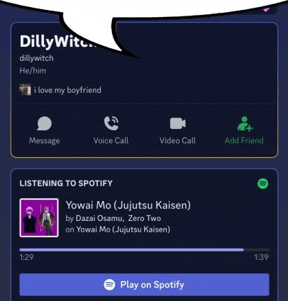 a screenshot of a spotify app with a speech bubble above it .