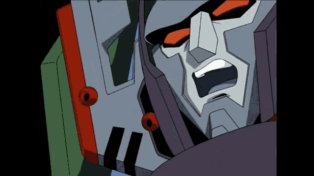a cartoon drawing of a robot with orange eyes