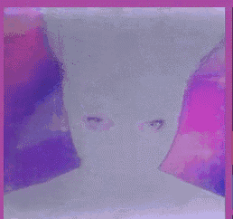 a drawing of a person 's face with a purple background