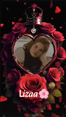 a picture of a woman in a heart surrounded by red roses with the name lizaa