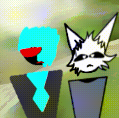 a drawing of a person and a cat with a blue hair