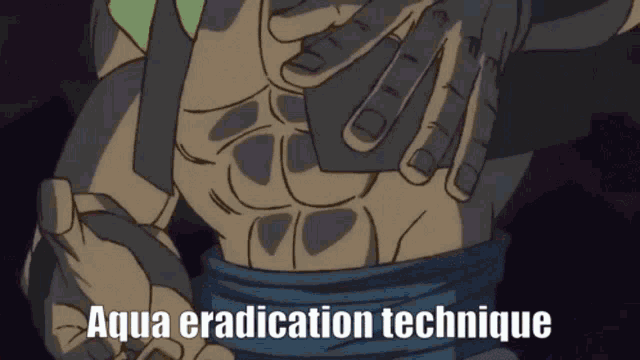 a cartoon drawing of a person with the words aqua eradication technique written on it