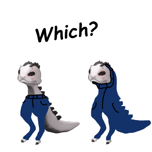 a drawing of two dinosaurs with the words " which " above them