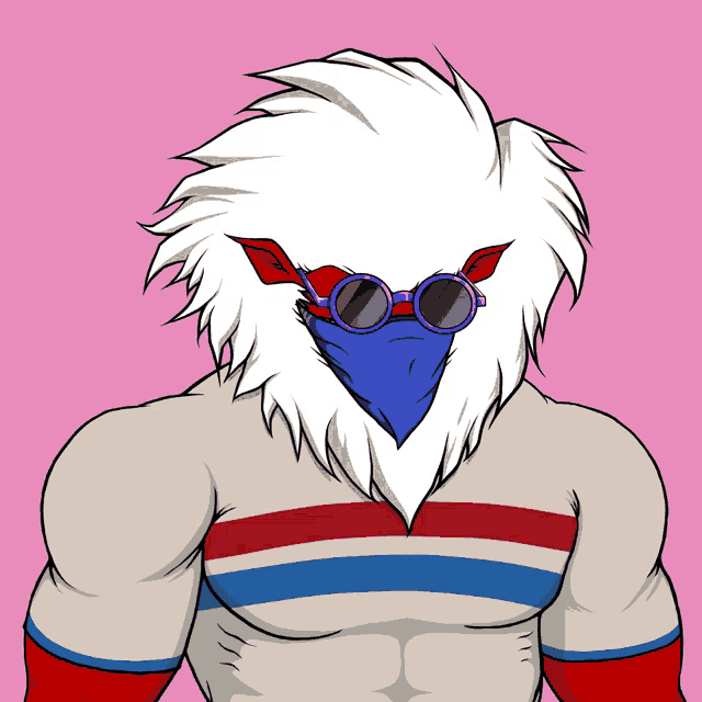 a cartoon drawing of a bird wearing sunglasses and a mask