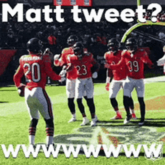 a group of football players on a field with the words matt tweet written above them