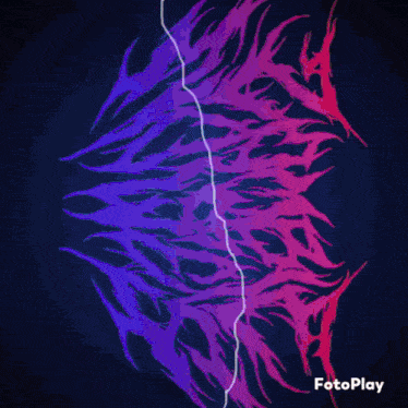 a blue background with red and purple flames and the words fotoplay