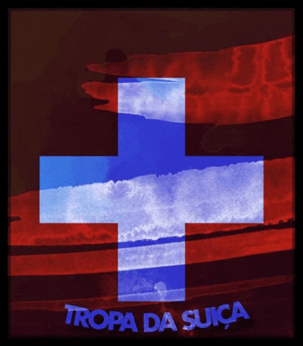 a poster with a blue and white cross and the words tropa da suica on it