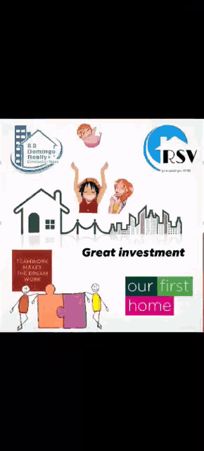 an advertisement for rsv real estate shows a family holding a child